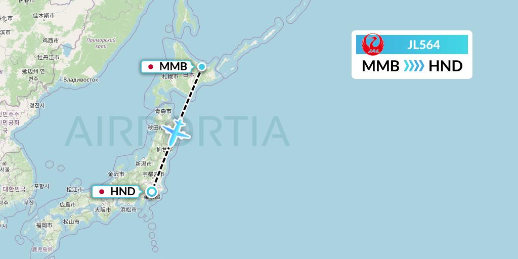 JL564 Japan Airlines Flight Map: Memanbetsu to Tokyo