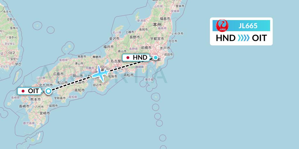 JL665 Japan Airlines Flight Map: Tokyo to Oita