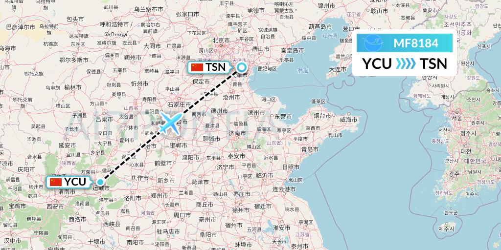MF8184 Xiamen Airlines Flight Map: Yuncheng to Tianjin