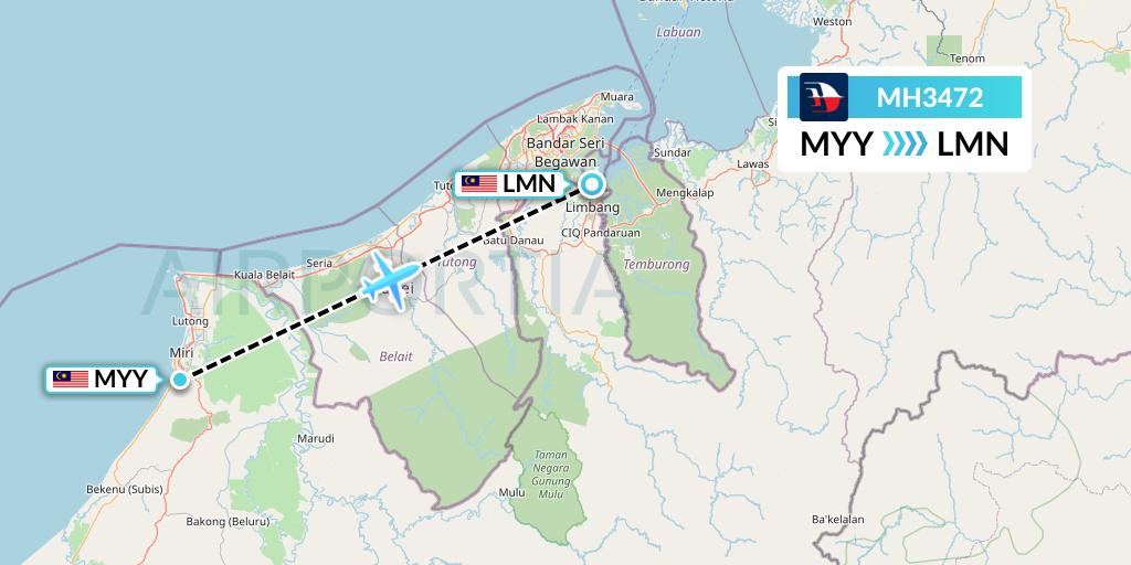MH3472 Malaysia Airlines Flight Map: Miri to Limbang