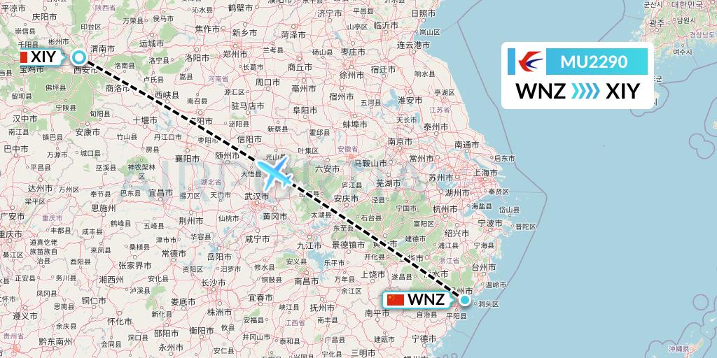 MU2290 China Eastern Airlines Flight Map: Wenzhou to Xi'an