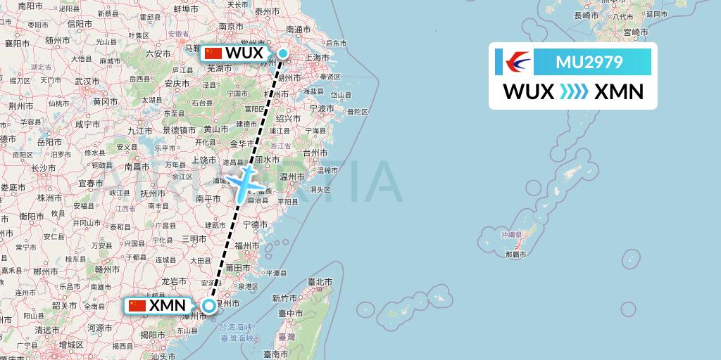 MU2979 China Eastern Airlines Flight Map: Wuxi to Xiamen
