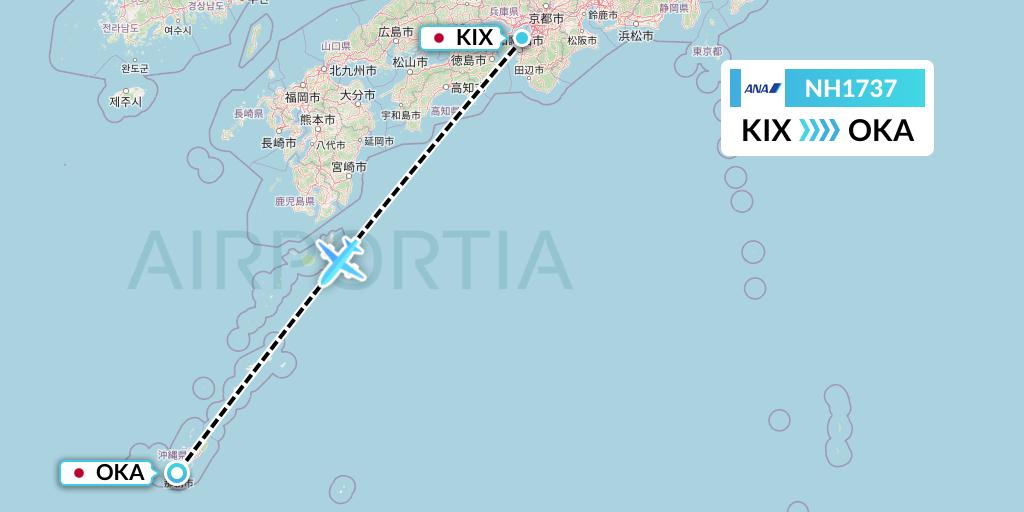 NH1737 All Nippon Airways Flight Map: Osaka to Naha
