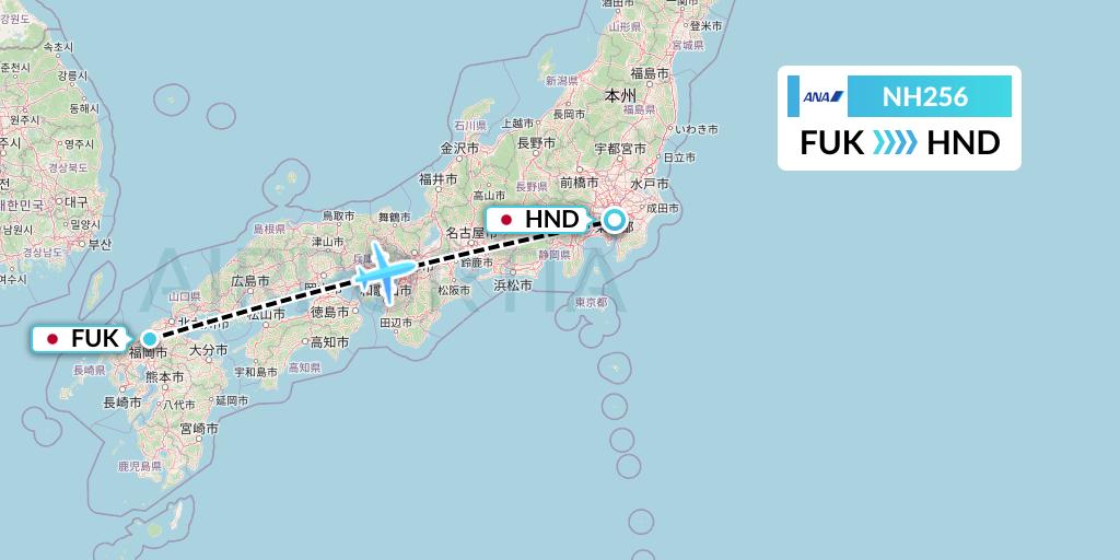 NH256 All Nippon Airways Flight Map: Fukuoka to Tokyo
