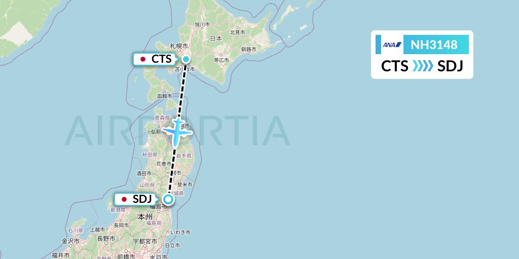 NH3148 All Nippon Airways Flight Map: Sapporo to Sendai