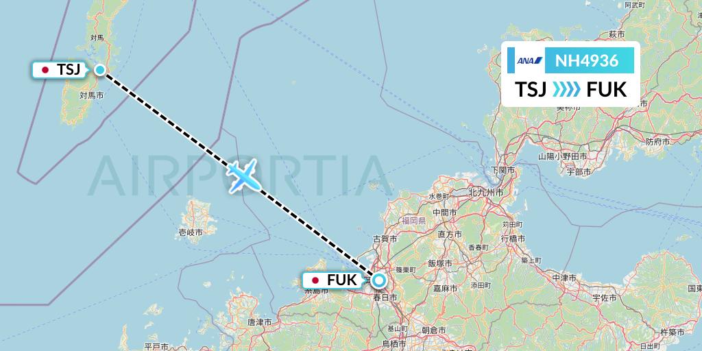 NH4936 All Nippon Airways Flight Map: Tsushima to Fukuoka