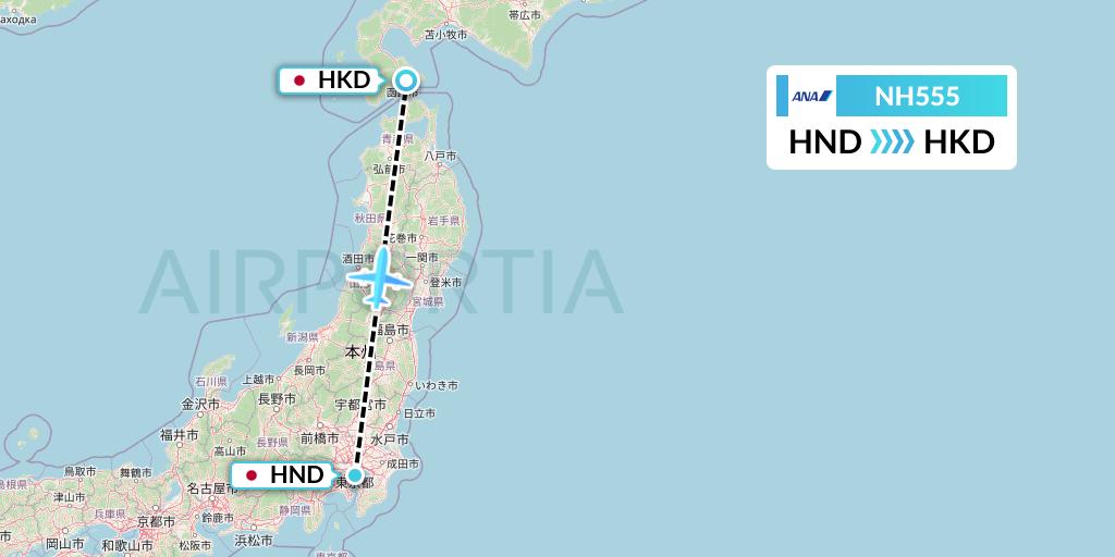 NH555 All Nippon Airways Flight Map: Tokyo to Hakodate