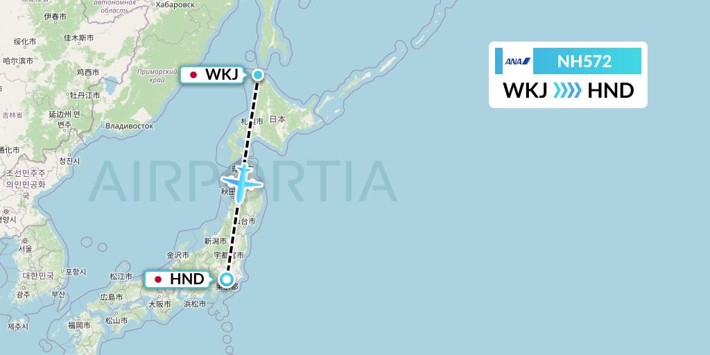 NH572 All Nippon Airways Flight Map: Wakkanai to Tokyo