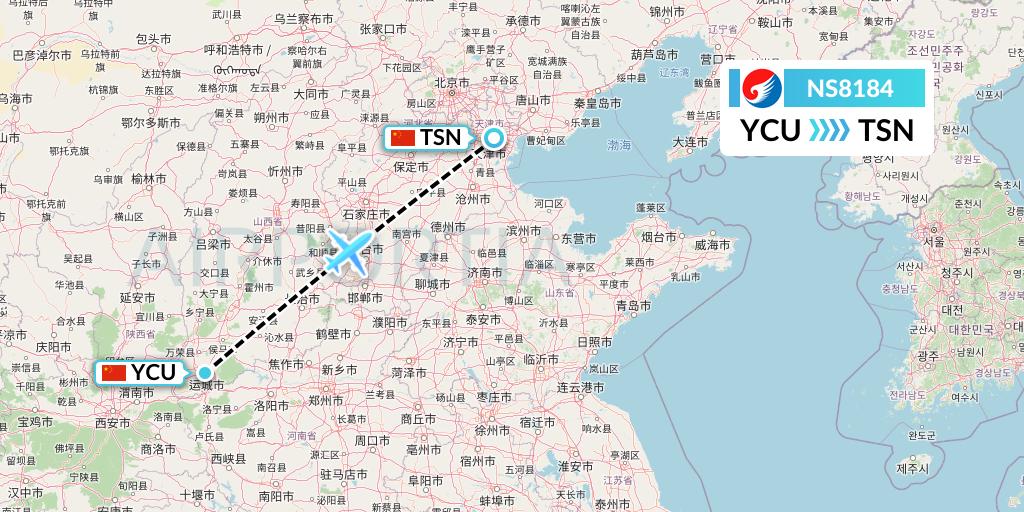 NS8184 Hebei Airlines Flight Map: Yuncheng to Tianjin