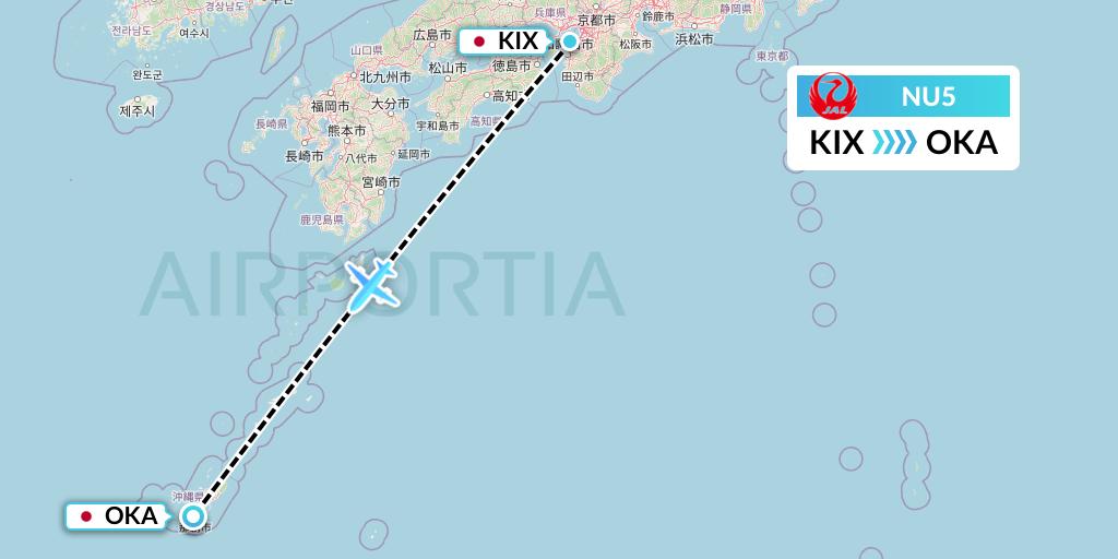 NU5 Japan Transocean Air Flight Map: Osaka to Naha