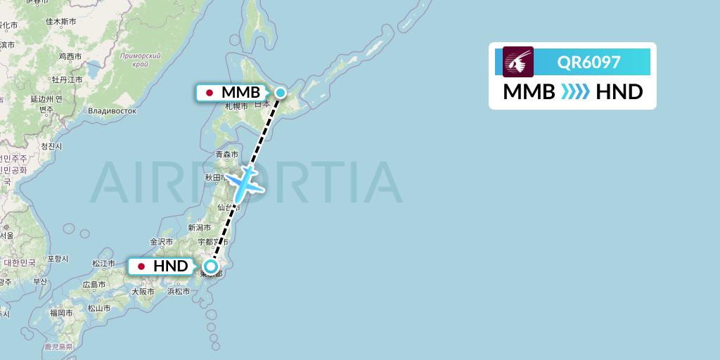 QR6097 Qatar Airways Flight Map: Memanbetsu to Tokyo