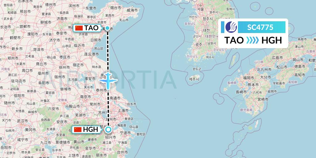 SC4775 Shandong Airlines Flight Map: Qingdao to Hangzhou