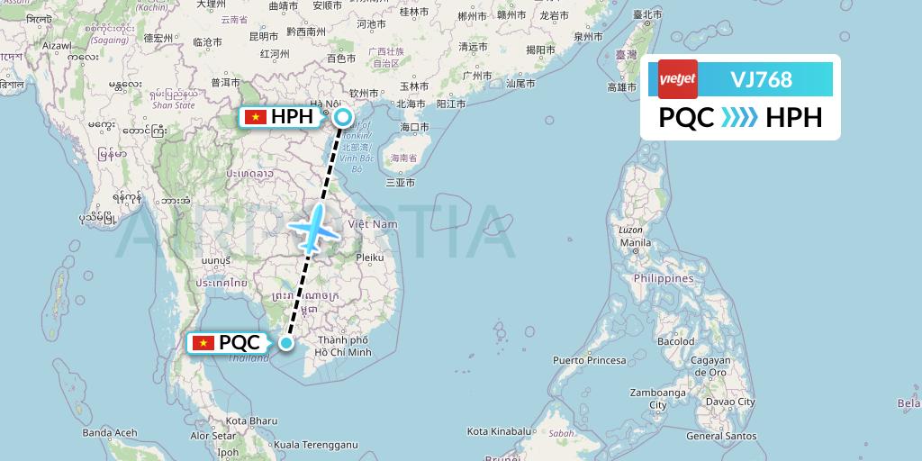 VJ768 VietJet Air Flight Map: Phu Quoc to Haiphong