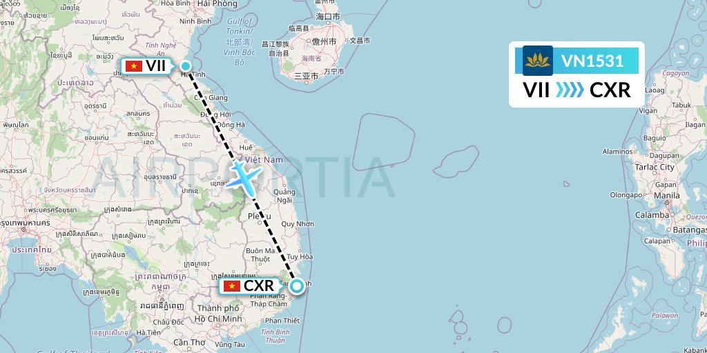 VN1531 Vietnam Airlines Flight Map: Vinh to Nha Trang