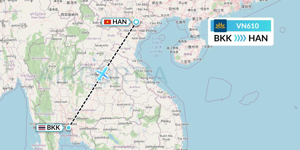 VN610 Vietnam Airlines Flight Map: Bangkok to Hanoi
