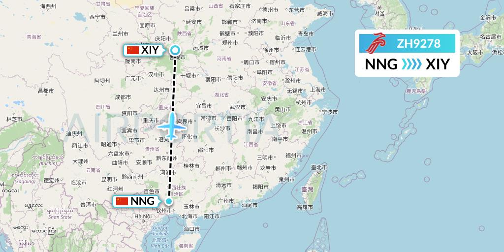 ZH9278 Shenzhen Airlines Flight Map: Nanning to Xi'an