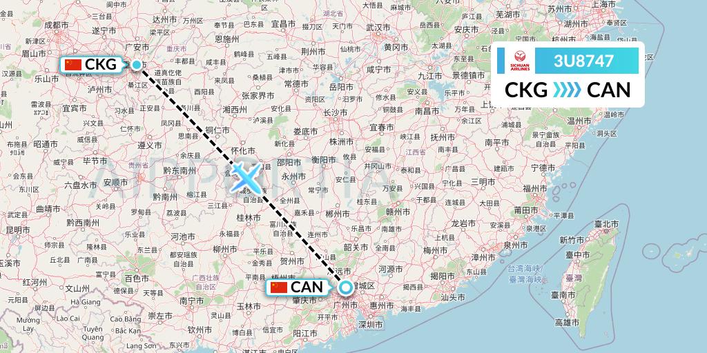 3U8747 Sichuan Airlines Flight Map: Chongqing to Guangzhou