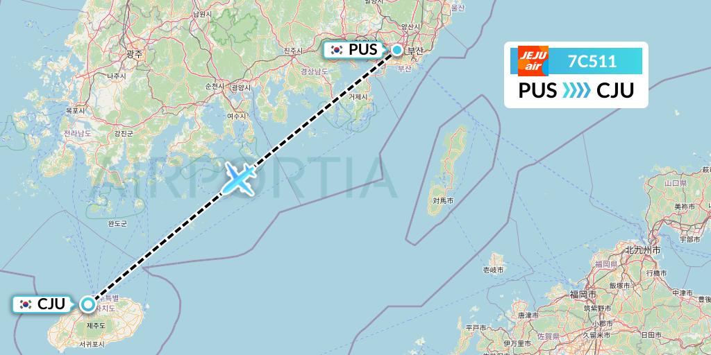 7C511 Jeju Air Flight Map: Busan to Jeju