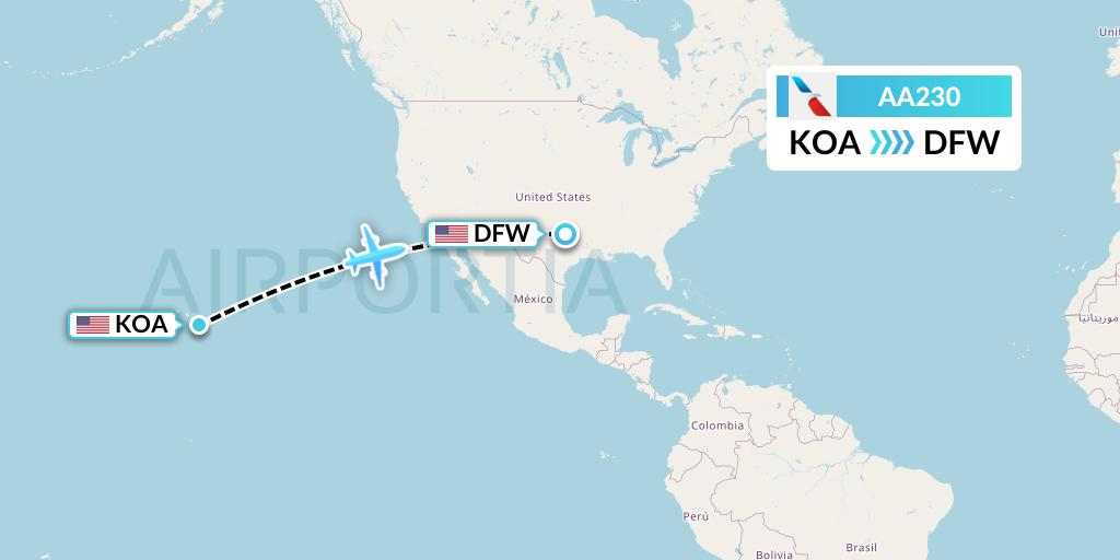 AA230 American Airlines Flight Map: Kailua-Kona to Dallas