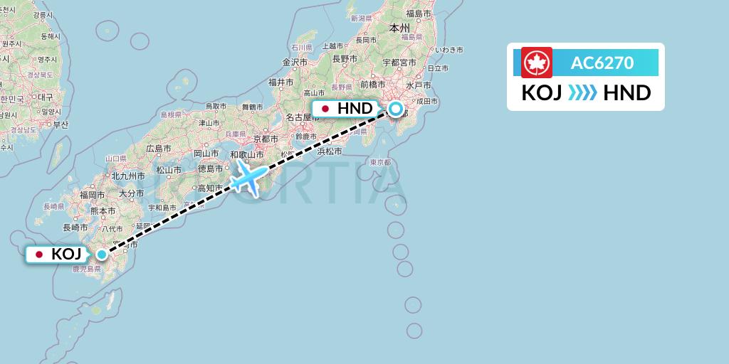 AC6270 Air Canada Flight Map: Kagoshima to Tokyo