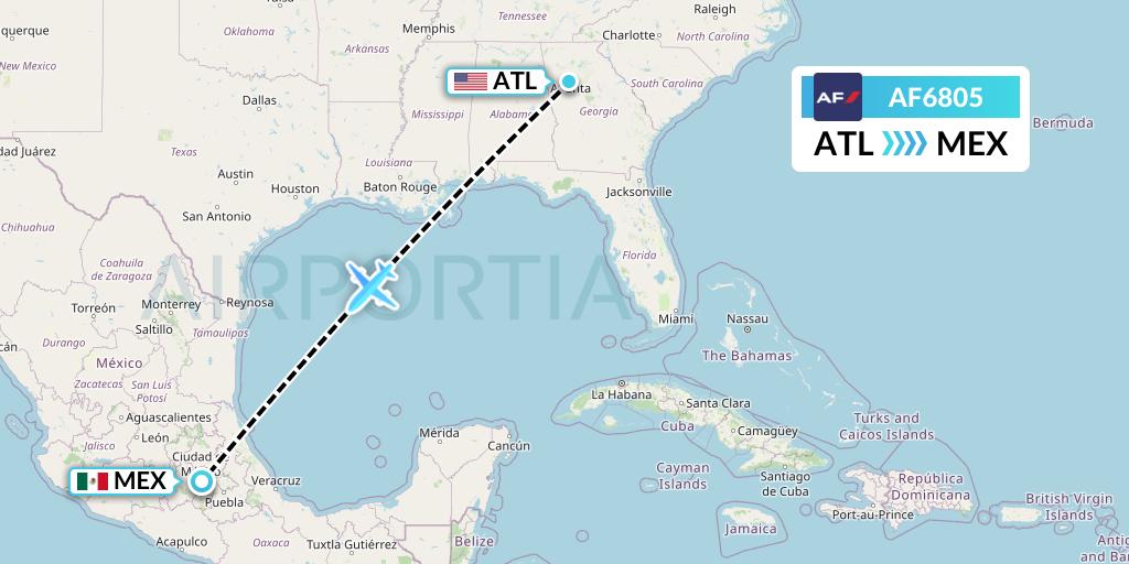 AF6805 Air France Flight Map: Atlanta to Mexico City