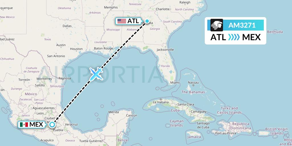 AM3271 Aeromexico Flight Map: Atlanta to Mexico City
