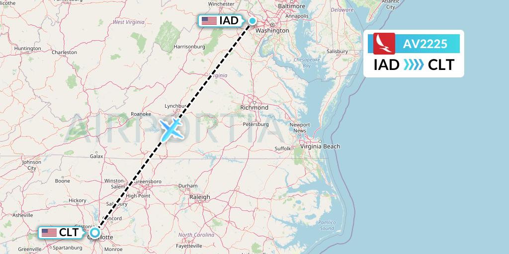 AV2225 Avianca Flight Map: Washington to Charlotte