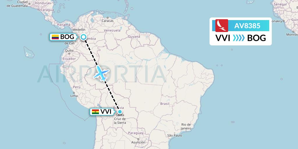 AV8385 Avianca Flight Map: Santa Cruz to Bogota