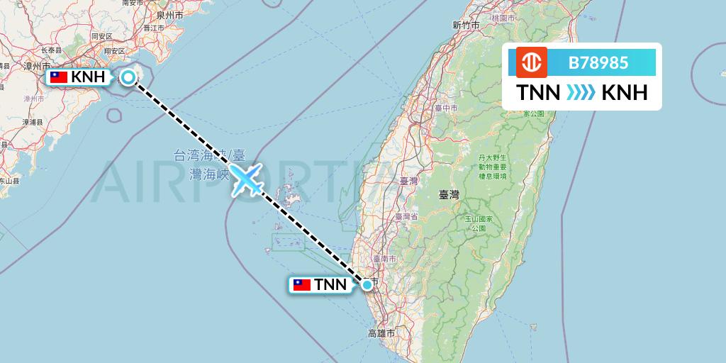 B78985 UNI Air Flight Map: Tainan to Kinmen