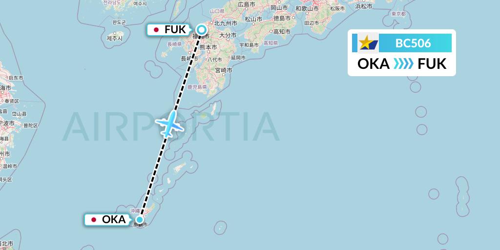 BC506 Skymark Airlines Flight Map: Naha to Fukuoka