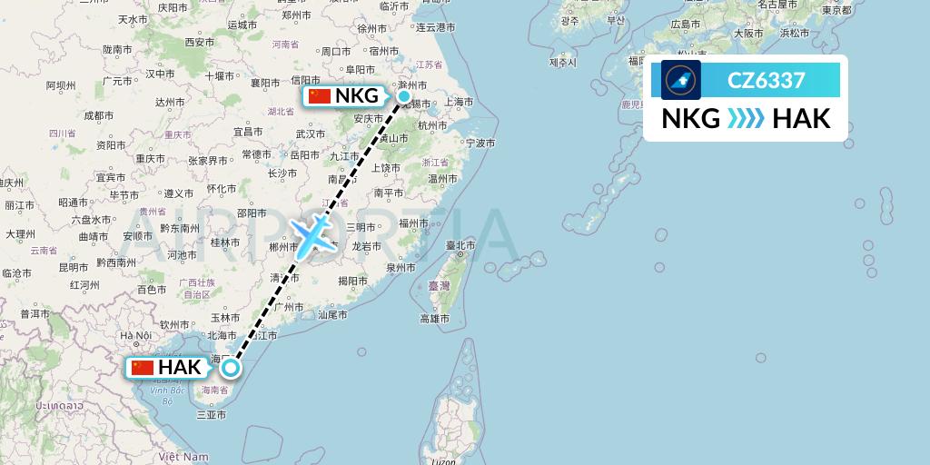 CZ6337 China Southern Airlines Flight Map: Nanjing to Haikou