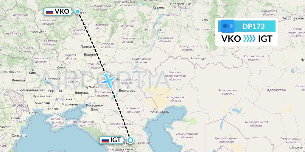 DP173 Pobeda Flight Map: Moscow to Magas
