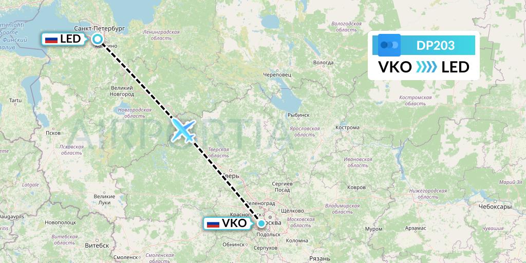 DP203 Pobeda Flight Map: Moscow to St. Petersburg