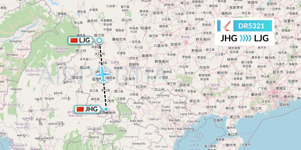 DR5321 Ruili Airlines Flight Map: Jinghong to Lijiang