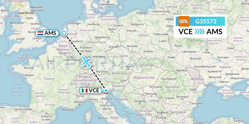 G35573 GOL Transportes Aeros Flight Map: Venice to Amsterdam