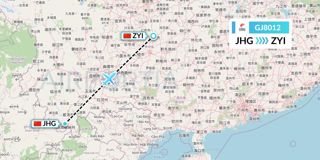 GJ8012 Loong Airlines Flight Map: Jinghong to Zunyi