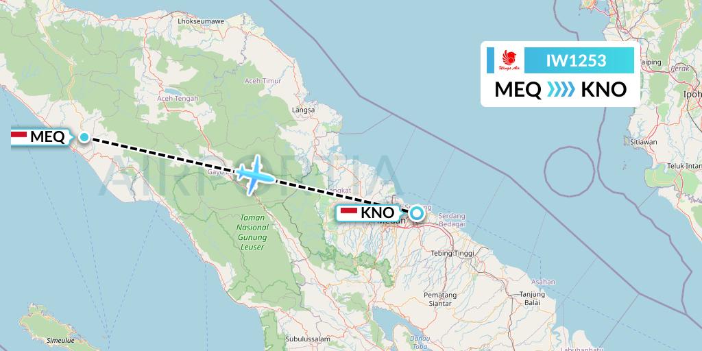 IW1253 Wings Air Flight Map: Peureumeue-Sumatra Island to Medan