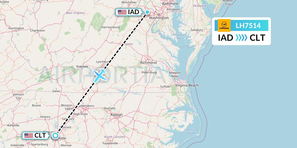 LH7514 Lufthansa Flight Map: Washington to Charlotte