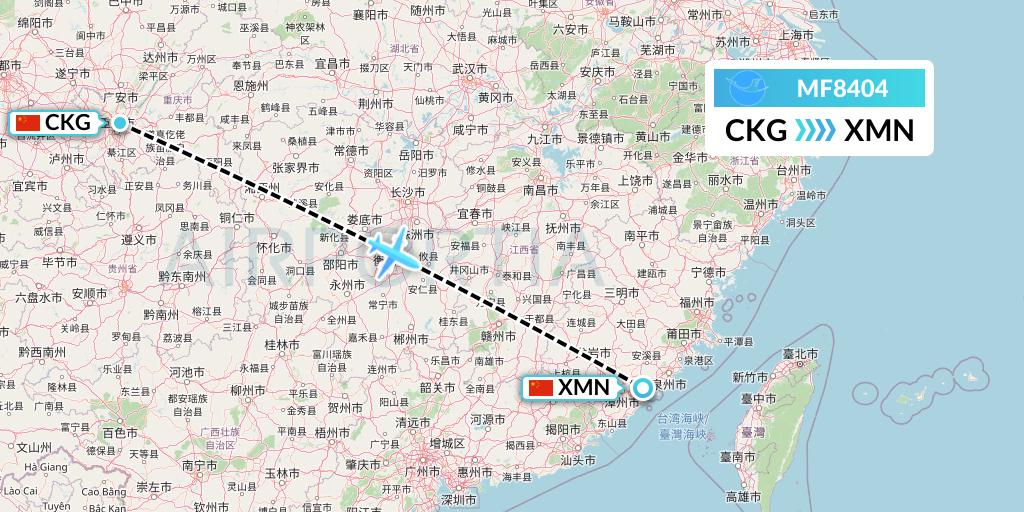 MF8404 Xiamen Airlines Flight Map: Chongqing to Xiamen