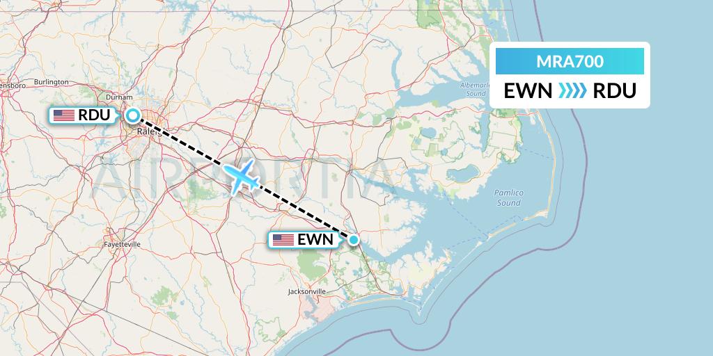 MRA700 Martinaire Flight Map: New Bern to Raleigh-Durham