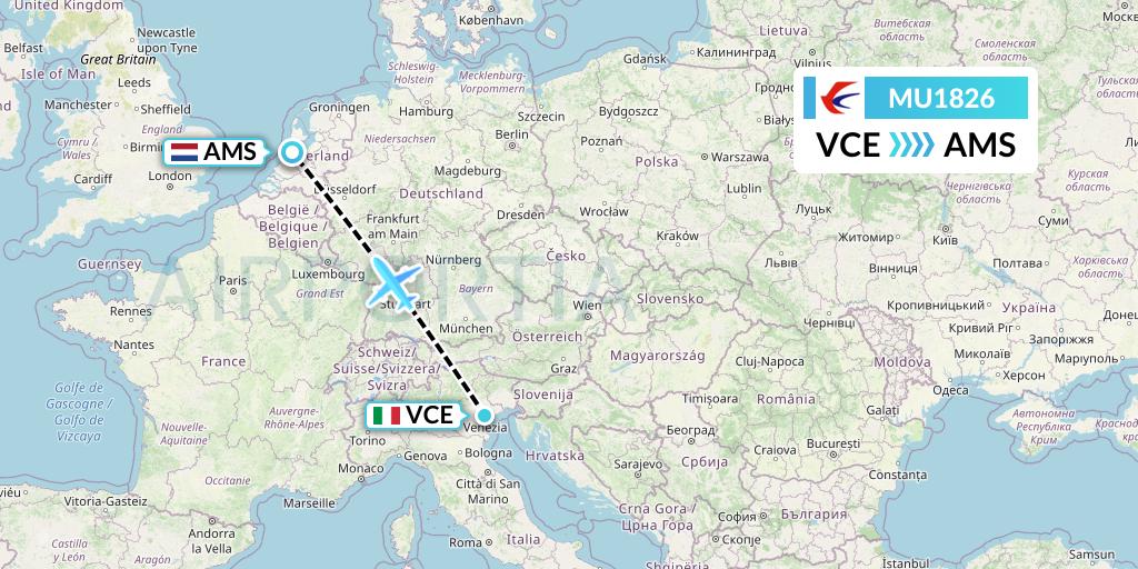 MU1826 China Eastern Airlines Flight Map: Venice to Amsterdam