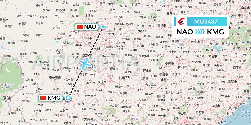MU5437 China Eastern Airlines Flight Map: Nanchong to Kunming