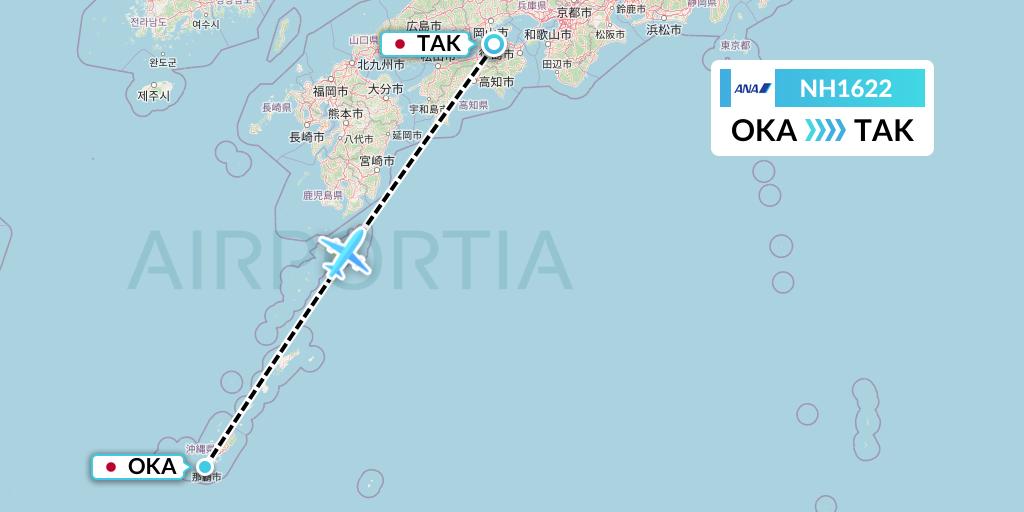 NH1622 All Nippon Airways Flight Map: Naha to Takamatsu
