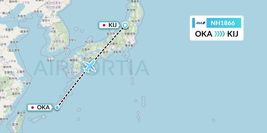 NH1866 All Nippon Airways Flight Map: Naha to Niigata