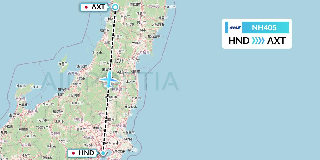 NH405 All Nippon Airways Flight Map: Tokyo to Akita