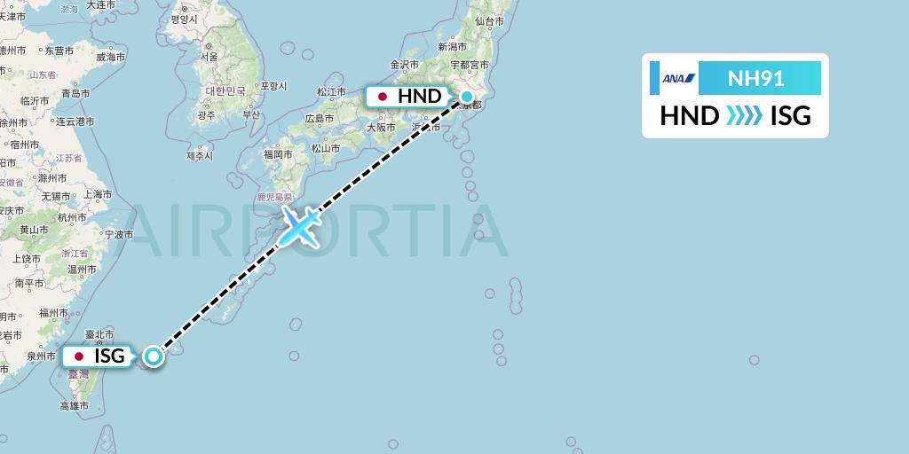 NH91 All Nippon Airways Flight Map: Tokyo to Ishigaki