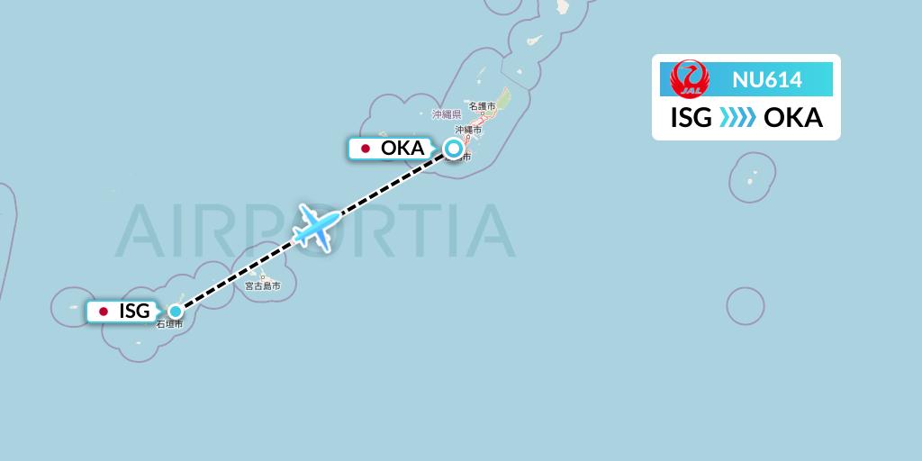 NU614 Japan Transocean Air Flight Map: Ishigaki to Naha
