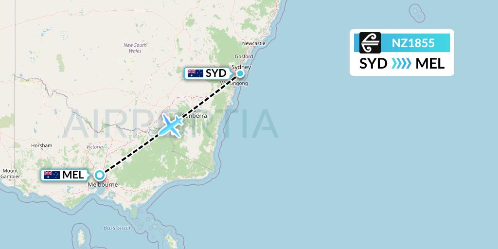 NZ1855 Air New Zealand Flight Map: Sydney to Melbourne