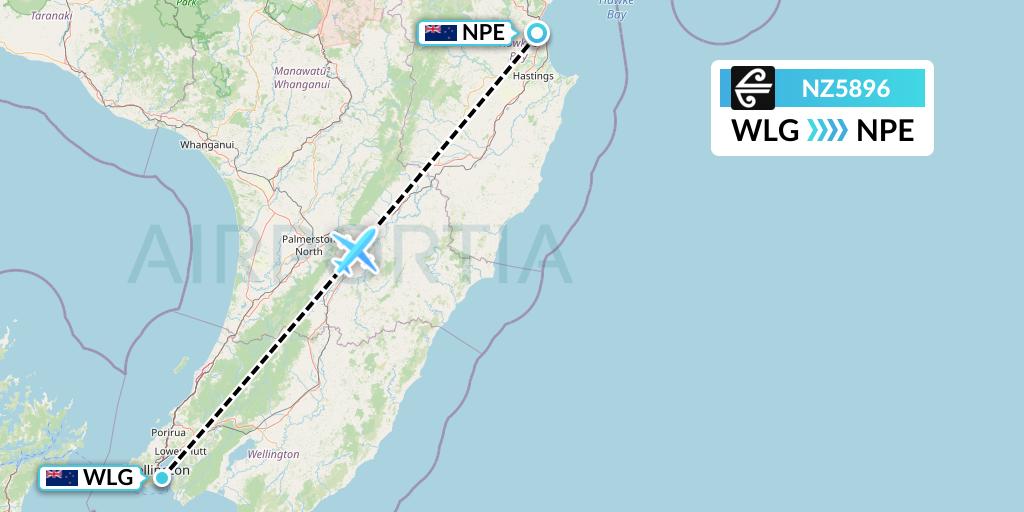 NZ5896 Air New Zealand Flight Map: Wellington to Napier