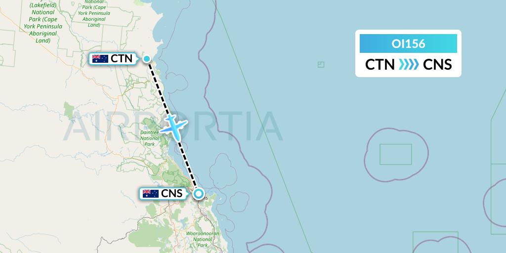 OI156 Hinterland Aviation Flight Map: Cooktown to Cairns